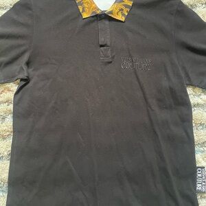 Versace Jeans Collection Black Polo with Gold Collar